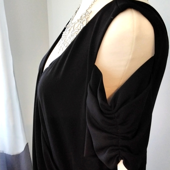 NWOT Black cocktail dress with silver beading on on hip - Picture 2 of 3